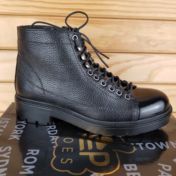 Men's 100% Genuine Leather Black Ankle Boots 7 US Paul Branco Side Zip Lace-up - Picture 8 of 11